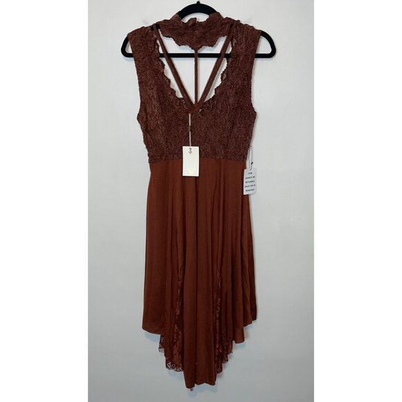 Joyfolie Layana V-Neck Stretch Lace Dress in Cinnamon Size XS - Picture 6 of 10